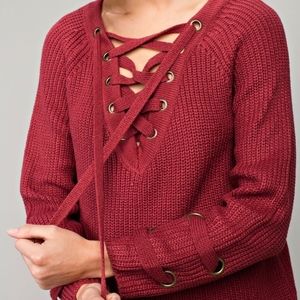 Lace Up Warm Sweater in Plum